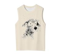 Generisch Camiseta sin mangas con estampado de perro para niña, ilustración de perro dibujada a mano sobre fondo crema, camiseta de tirantes con retrato de animales de acuarela, bonita camiseta de