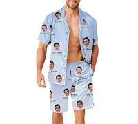 Generisch Camiseta sin mangas para hombre, conjunto de pijama divertido para hombres y mujeres, parejas a juego, unisex, nombre personalizado, albornoz para mujer, purpurina, azul celeste, M