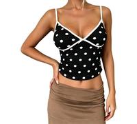 Generisch Camiseta sin mangas para mujer Y2k Polka Dot Streetwear Cuello V Cuello Halter Moda Slim Fit Camiseta de entrenamiento Transpirable Camiseta Muscular Ligera Camiseta Deportiva Tirantes