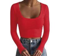 Generisch Camiseta térmica de manga larga fina, sin espalda, cuello cuadrado, camisas que realzan la figura, camiseta térmica para hombre de manga larga, rojo, M