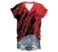 Generisch Camiseta unisex para Halloween, carnaval, festival, camiseta con estampado de sangre, camiseta deportiva informal, disfraz básico, carnaval, calabaza, carnaval, blusa de cosplay, Azul oscuro