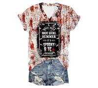 Generisch Camiseta unisex para Halloween, carnaval, festival, camiseta con estampado de sangre, camiseta deportiva informal, disfraz básico, carnaval, calabaza, carnaval, blusa de cosplay, Rojo-a, 3XL