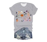 Generisch Camiseta unisex para Halloween, carnaval, festival, camiseta con estampado sangriento, camiseta deportiva informal, disfraz básico, carnaval, camisa de calavera, blusa ligera, GREY-E, M