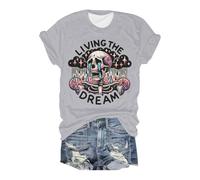 Generisch Camiseta unisex para Halloween, carnaval, festival, camiseta con estampado sangriento, camiseta deportiva informal, disfraz básico, carnaval, camisa de calavera, blusa ligera, GREY-D, M