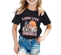 Generisch Camiseta unisex para niños con estampado occidental Long Live Cowgirls - Camiseta de manga corta con diseño de cactus y texto retro | Camiseta gráfica informal para pequeños aventureros
