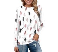 Generisch Camisetas cómodas para mujer, camisetas diarias, manga larga, estampado floral cómodo, blusas, túnica casual de manga larga, suéter de cuello redondo, parte superior plateada, Rosa., L