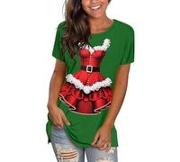 Generisch Camisetas cómodas para mujer con estampado navideño, cuello redondo, manga corta, camiseta túnica para fiesta de neón, verde, XL