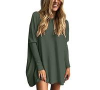Generisch Camisetas de gran tamaño para mujer, tops de túnica para usar con leggings, jerséis de manga larga para otoño, tops elegantes, Verde militar., M