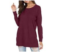 Generisch Camisetas de manga larga con abertura lateral para mujer en 2024 - ahora en la tendencia Mujer ajustada, Vino, 3XL