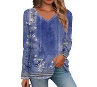 Generisch Camisetas de manga larga de moda para mujer con cuello en V, sudaderas ligeras, túnica de moda con leggings casaca negra mujer, azul oscuro, L