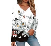 Generisch Camisetas informales de manga larga para mujer, cuello en V, sudaderas ligeras, túnica de moda, pelucas de carnaval, Blanco, L