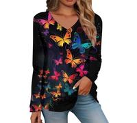 Generisch Camisetas informales de manga larga para mujer, cuello en V, sudaderas ligeras, túnica de moda, pelucas de carnaval, Negro , XL