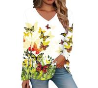 Generisch Camisetas informales de manga larga para mujer, cuello en V, sudaderas ligeras, túnica de moda, pelucas de carnaval, verde, XL
