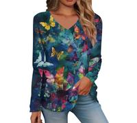 Generisch Camisetas informales de manga larga para mujer, cuello en V, sudaderas ligeras, túnica de moda, pelucas de carnaval, azul, L