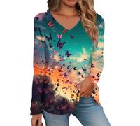 Generisch Camisetas informales de manga larga para mujer, cuello en V, sudaderas ligeras, túnica de moda, pelucas de carnaval, morado, M