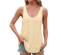 Generisch Camisetas sin mangas para mujer, con ojales, cuello redondo, holgadas, informales, de verano, 2 piezas, amarillo, S