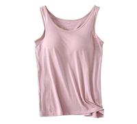 Generisch Camisetas sin mangas para mujer con sujetador integrado, cuello redondo, camisola sin mangas, tallas grandes, algodón acolchado, camisetas de entrenamiento 2024, colección cómodas básicas