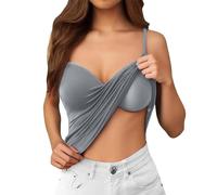 Generisch Camisola cómoda sin costuras con sujetador integrado camiseta de tirantes acolchada suave y elástica sin mangas, gris, M