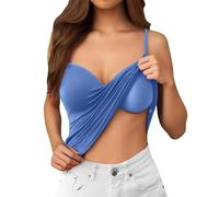 Generisch Camisola de verano sin costuras cómoda con sujetador integrado, camiseta de tirantes acolchada, suave y elástica, sin mangas, azul celeste, XXL