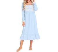 Generisch Camisón de algodón para mujer, manga larga, ropa de dormir vintage victoriana, pijama, manga larga, vestido de pijama, ligero, suave, para el hogar, disfraz de Halloween, azul, M
