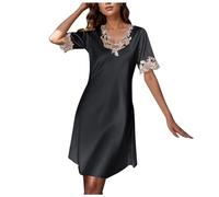 Generisch Camisón de manga corta para mujer, camisón de verano, camisón de noche, camisón con volantes, camisón para mujer, tallas grandes, manga corta, holgado, Pajamas B1-negro, XL