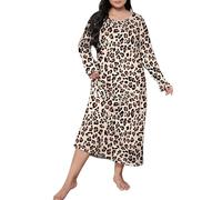 Generisch Camisón de manga larga para mujer, camiseta de dormir de algodón, tallas grandes, ropa de dormir Leo de gran tamaño, ropa de dormir para mujer gordita, ropa de dormir ligera y transpirable