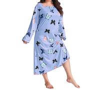 Generisch Camisón de manga larga para mujer, camiseta de dormir de algodón, tallas grandes, ropa de dormir Leo de gran tamaño, ropa de dormir para mujer gordita, ropa de dormir ligera y transpirable