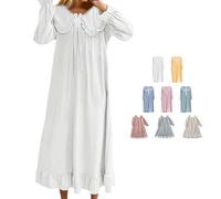 Generisch Camisón de manga larga para mujer, estilo victoriano, largo, vestido de noche con lazo y ribete de encaje, camisón ligero, pijama largo para mujer, M-XXL, A-blanco., XL