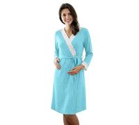Generisch Camisón de maternidad con ribete de encaje, ropa de dormir de moda con ocho mangas para embarazadas, bata cómoda para el embarazo, azul claro, L