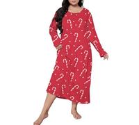 Generisch Camisón de mujer de algodón de manga larga, ropa de dormir de tallas grandes, camisa de dormir de invierno, cuello redondo, vestido de camiseta, vestido largo para el tiempo libre, ligero y