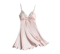 Generisch Camisón de mujer de encaje sexy con cuello en V suelto de gran tamaño ropa de dormir para mujer camisón de manga corta divertido, Rosa., XXL