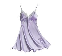 Generisch Camisón Mujer Verano Encaje Sexy Cuello en V Suelto Gran Tamaño Ropa de Dormir Para Mujeres, morado, XL