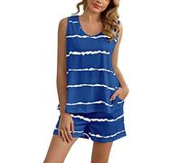 Generisch Camisón para mujer, camisón de manga corta de algodón, camiseta de dormir larga, vestido de noche, verano, cuello redondo, ropa de dormir a rayas, camisón de dormir, Pajamas B2-azul, XXL