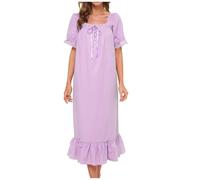 Generisch Camisón sexy para mujer, camisón de verano, picardías para mujer, manga corta, vestido de estampado de verano, ajuste holgado, elástico y suave, morado, S