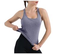 Generisch Camisón sin mangas para mujer, de satén, sin mangas, corte ajustado, cuello cuadrado, parte superior básica acanalada, morado, S