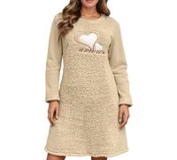 Generisch Camisones gruesos de franela para mujer de otoño e invierno, manga larga, forro polar cálido, vestido tipo jersey femenino, vestido de casa de color sólido, ropa de calle, vestido sudadera