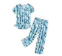 Generisch Camisones para mujer, 2 unidades, diseño de flores, divertido, de manga corta, con estampado, Pajamas B2-azul claro, S