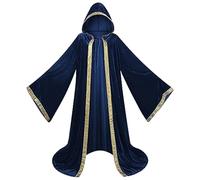 Generisch Capa de cosplay gótica, disfraz de Halloween, elegante capa de terciopelo con ribete bordado para fiesta temática de padrinos, azul, 3XL
