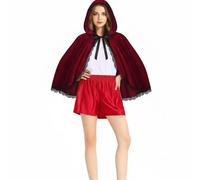 Generisch Capa de Halloween de terciopelo de Caperucita Roja con ribete de encaje dulce y juguetón a la moda para niños, disfraz de Halloween, burdeos, talla única