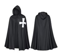 Generisch Capa gótica para mujer, disfraz medieval, templario, con capucha, túnica, cinturón, cosplay, disfraz de hospital, abrigo con estampado de cruz, disfraz de bruja vintage, O negro., XXL