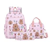 Generisch Capybara Backpack, Cartoon Bookbag, Kids Travel Bag, Cute Girls School Set, Includes Pencil Case and Lunch Bag, Lightweight Compact Design, Ideal for Daily Outdoor Use, rosa, ver descripción