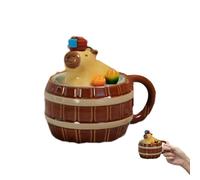 Generisch Capybara - Taza de té de cerámica 450 ml, taza de animal con tapa, ligera, cómoda taza de café de dibujos animados, mango redondeado, decoración de bebidas del hogar, dulce regalo para