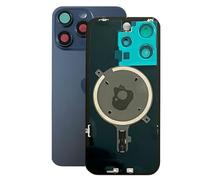 Generisch Carcasa trasera para iPhone 15 Pro Max. Premontada: con imán, soporte metálico, anillos de cámara, etc. Cristal trasero de repuesto para un montaje fácil. OEM (azul)