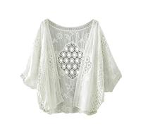 Generisch Cárdigan corto de algodón para mujer, chaqueta de verano fina, bolero, festivo, corto, elegante, chaqueta de punto ligera de manga corta, chaqueta de verano, fiesta, boda, hueco, cárdigan