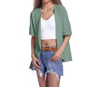 Generisch Cárdigan de manga larga para mujer con botones y bolsillos, algodón ligero, tallas S-XXL, 11 colores, Brazalete verde, XL