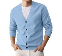 Generisch Cárdigan de negocios para hombre con cuello en V Casual Cardigan de un solo pecho chaqueta de invierno ligera con botones clásico abierto suéter frontal, 01-azul cielo., M