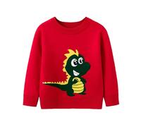 Generisch Cárdigan de punto de dinosaurio con manga larga para niños, forro polar cálido y cálido, ropa exterior suave informal, bonito patrón de animales, traje de fiesta de vacaciones, rojo, 5-6