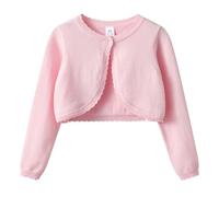 Generisch Cárdigan de punto Jersey Top Casual Cuello Redondo Camiseta con Frente Abierto para Niños Pequeños Primavera Ropa Exterior Ligera, Rosa., 13-14 años