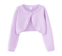 Generisch Cárdigan de punto Jersey Top Casual Cuello Redondo Camiseta con Frente Abierto para Niños Pequeños Primavera Ropa Exterior Ligera, morado, 13-14 años