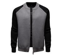 Generisch Cárdigan de punto para hombre en estilo de chaqueta bomber Colorblock - Chaqueta bicolor con mangas raglán y cremallera | Chaqueta de entretiempo de moda de punto, Style_m02 gris, S